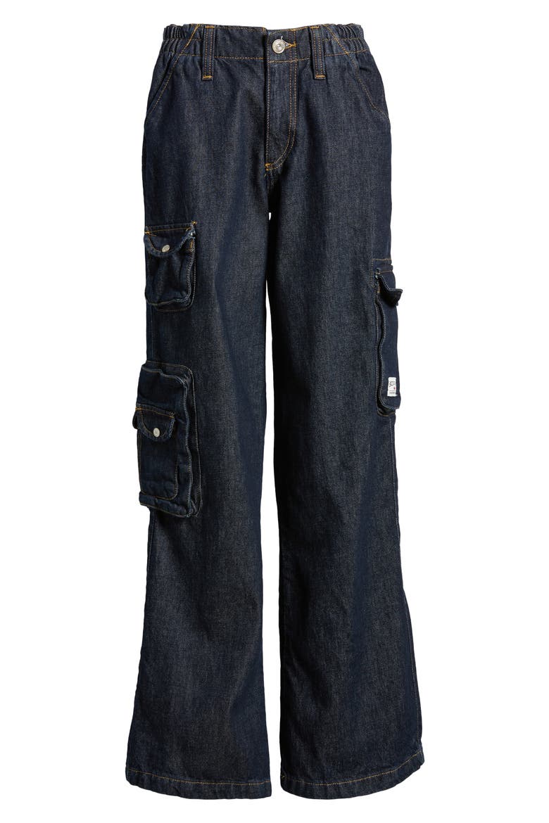 Cyber Y2K Denim Cargo Pants, Alternate, color, WASHED DENIM