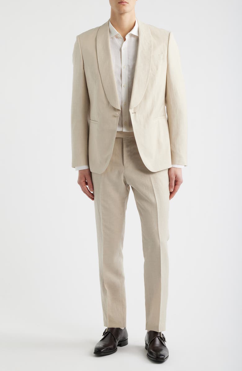 BOSS Huge Slim Fit Wool & Linen Suit, Main, color, Open Beige