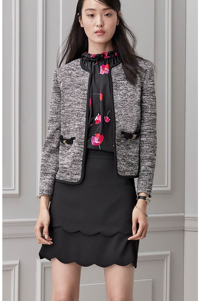 Bow Detail Tweed Jacket, Alternate, color, RICH BLACK
