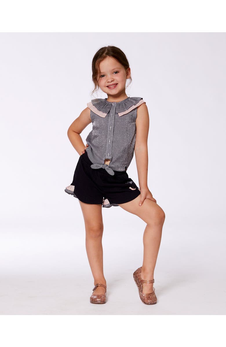 Deux par Deux Little Girl's Sleeveless Top With Front Tie Black And Sparkling Pink, Alternate, color,