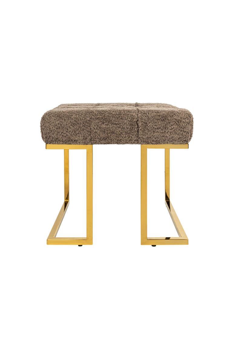 Art Deco Tufted Velvet Upholstered Stool with Stainless Steel Legs, Grey and Gold, Alternate, color, Grey