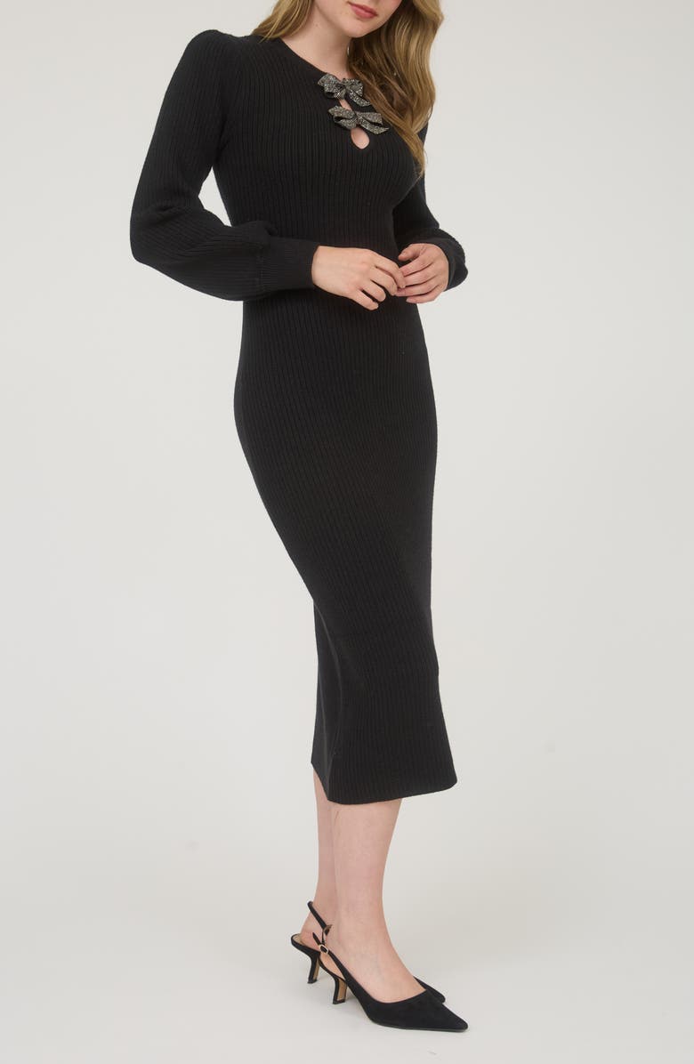 AUGUST SKY Long Sleeve Sweater Dress, Alternate, color, Black