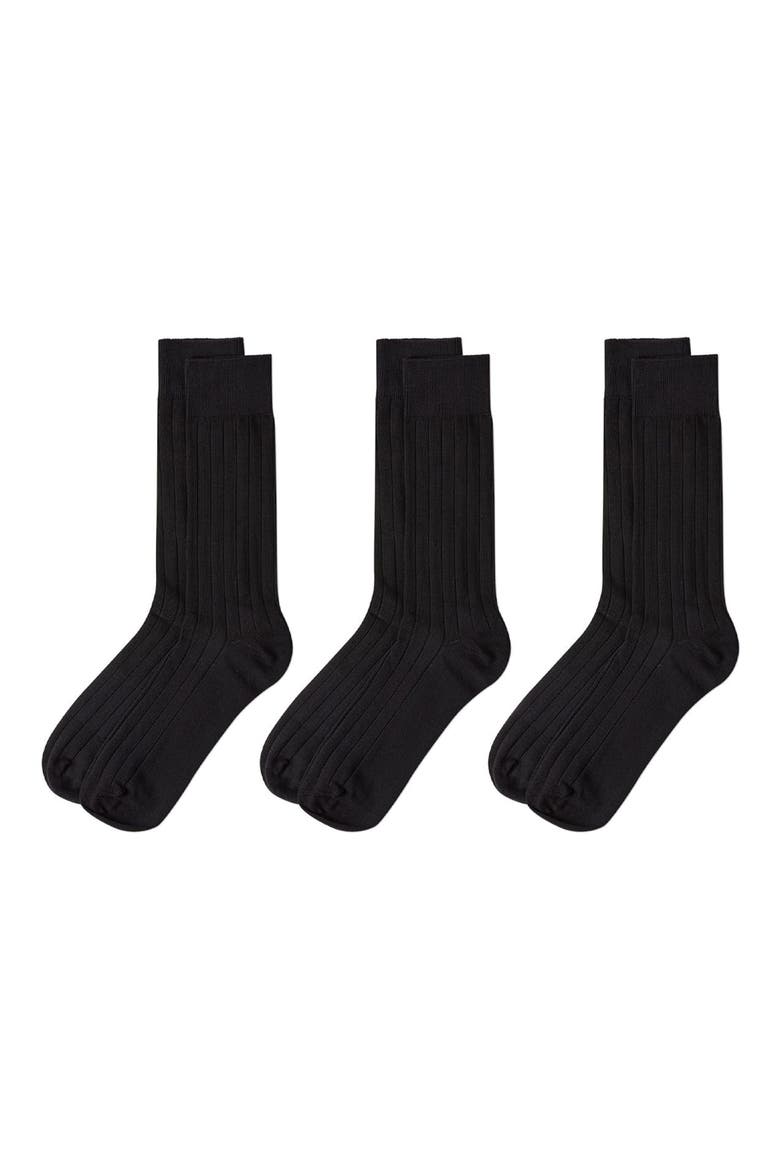 3-Pack Extra Wear Black Ribbed Cotton Blend Socks, Main, color, BLACK