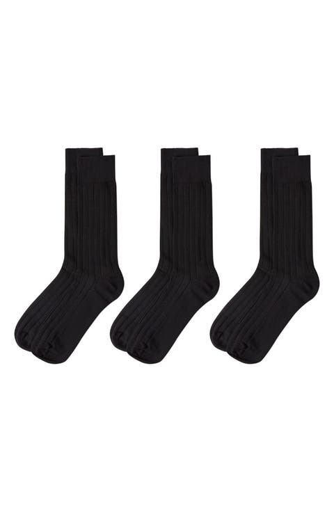 3-Pack Extra Wear Black Ribbed Cotton Blend Socks