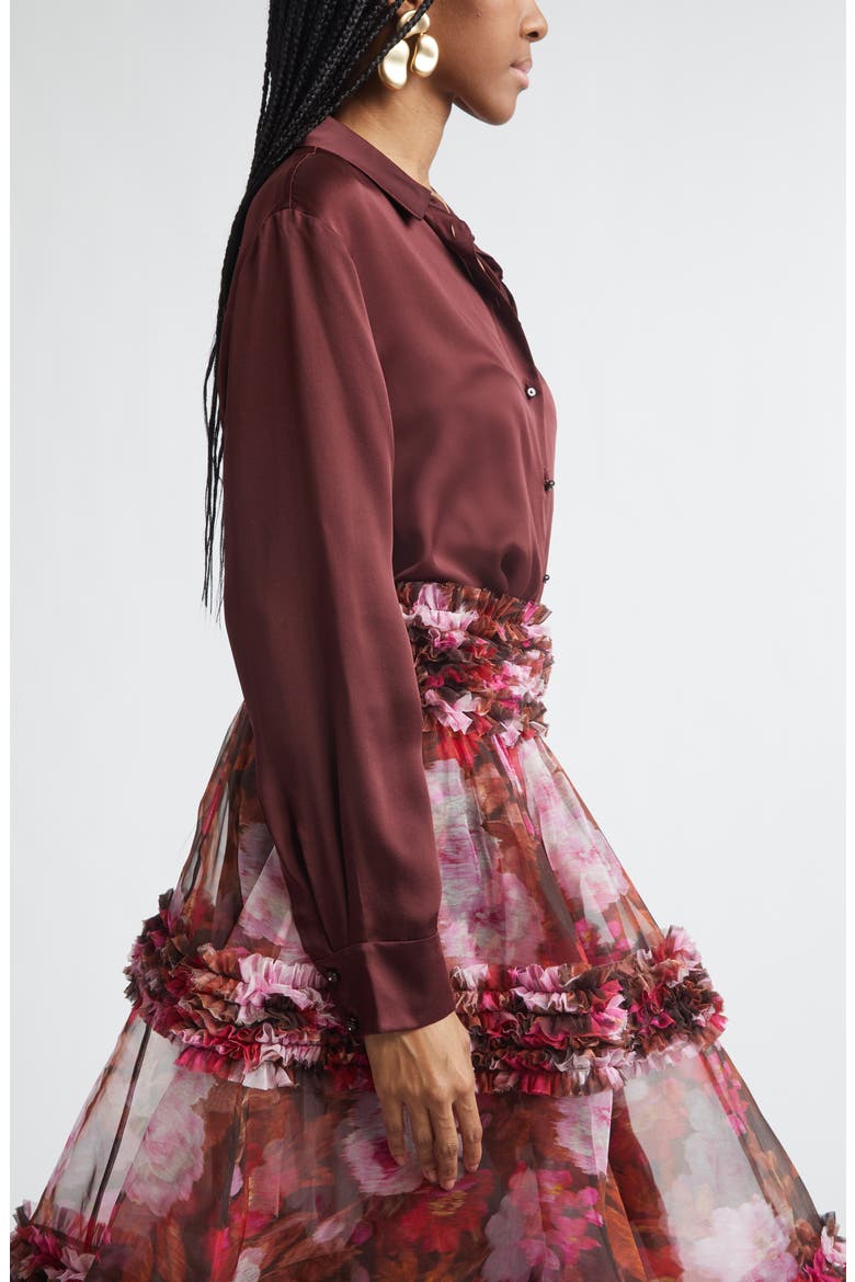 Luna Silk Satin Button-Up Shirt, Alternate, color, WINE