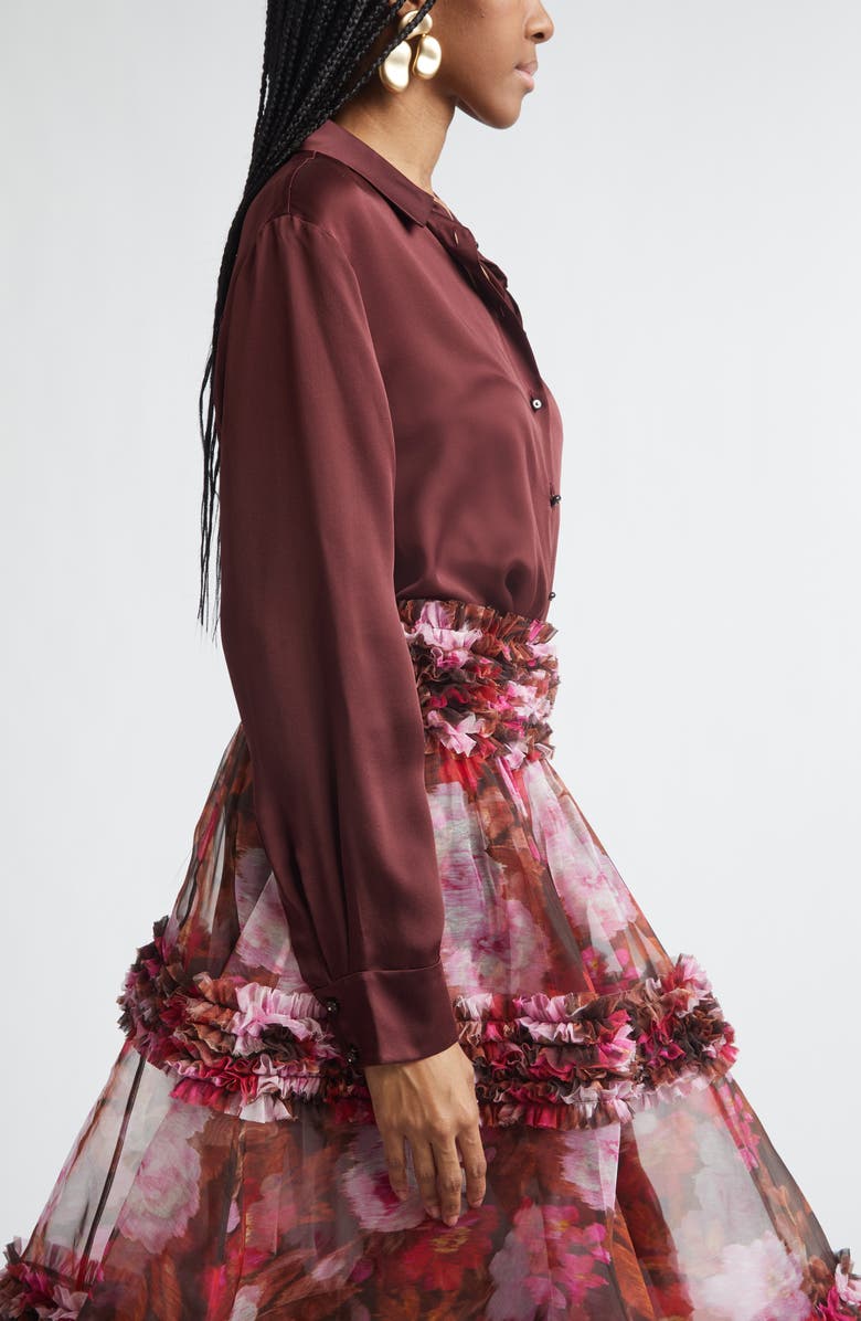 Zimmermann Luna Silk Satin Button-Up Shirt, Alternate, color, Wine