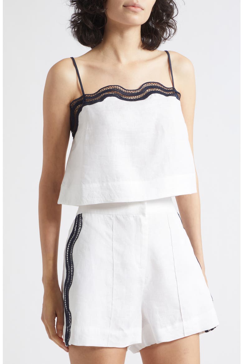 Felicity High Waist Lace Trim Linen Shorts, Alternate, color, IVORY/ NAVY
