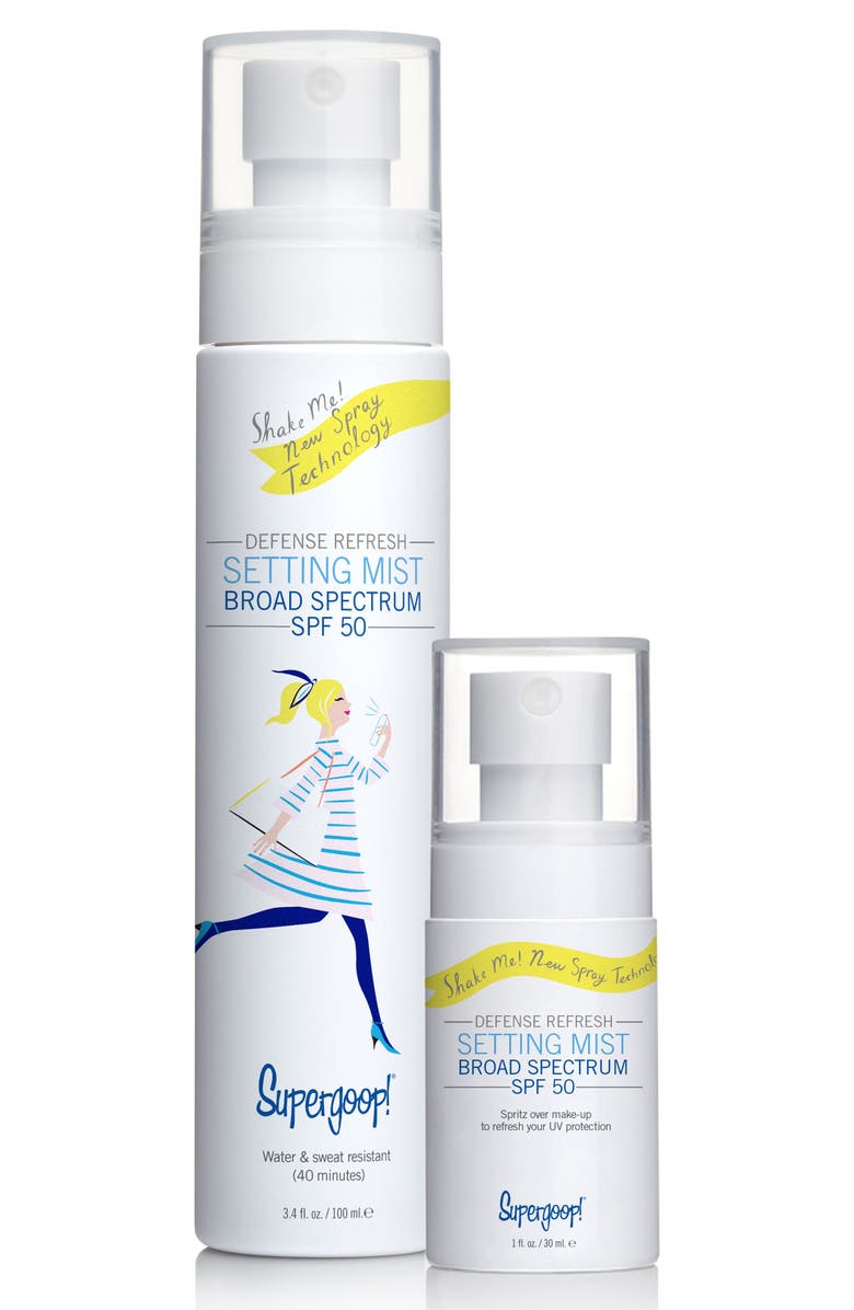 Supergoop!<sup>®</sup> Defense Refresh Setting Mist SPF 50 Home & Away Duo, Main, color, 