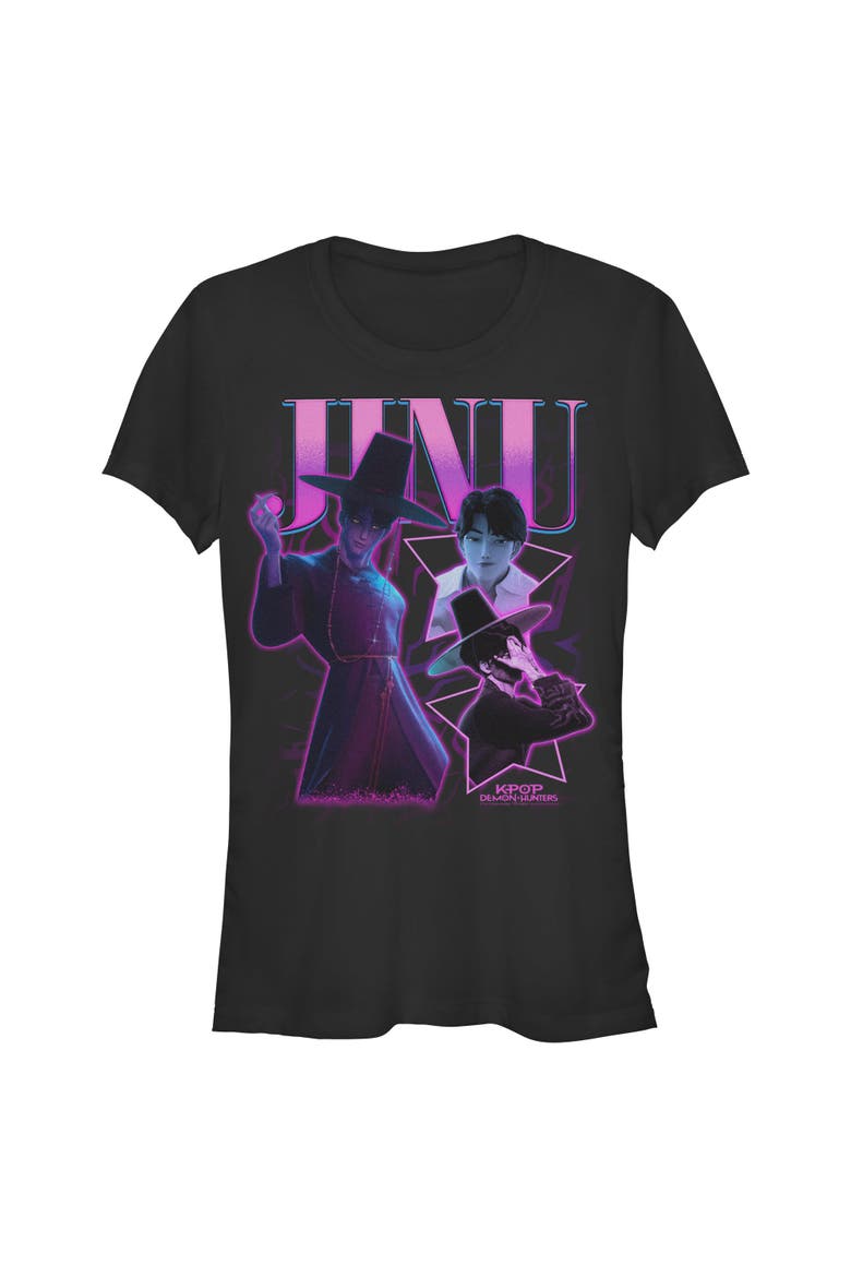 Junior's Jinu Saja Collage Short Sleeve Graphic T-Shirt, Main, color, Black