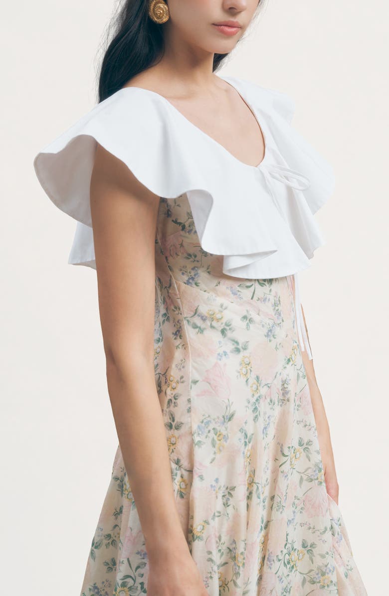 MAUDE CLUB Fawn Floral Oversize Poplin Ruffle Collar Dress, Alternate, color, Vintage Floral Print