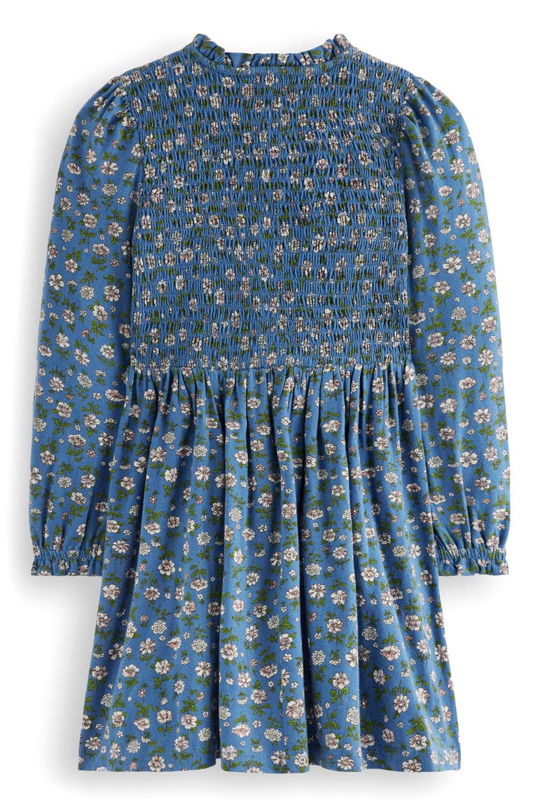 Kids' Floral Long Sleeve Smocked Bodice Cotton Jersey Dress, Alternate, color, BLUEJAY GARDEN FLOWER