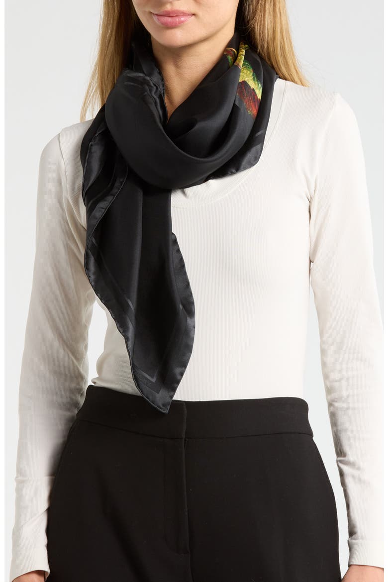 Flowers Silk Scarf, Main, color, BLACK