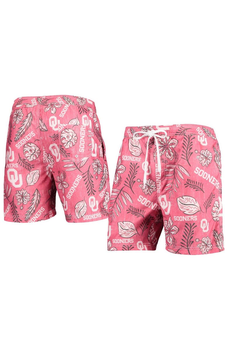 Wes & Willy Men's Wes & Willy Crimson Oklahoma Sooners Vintage Floral Swim Trunks, Main, color, Crimson
