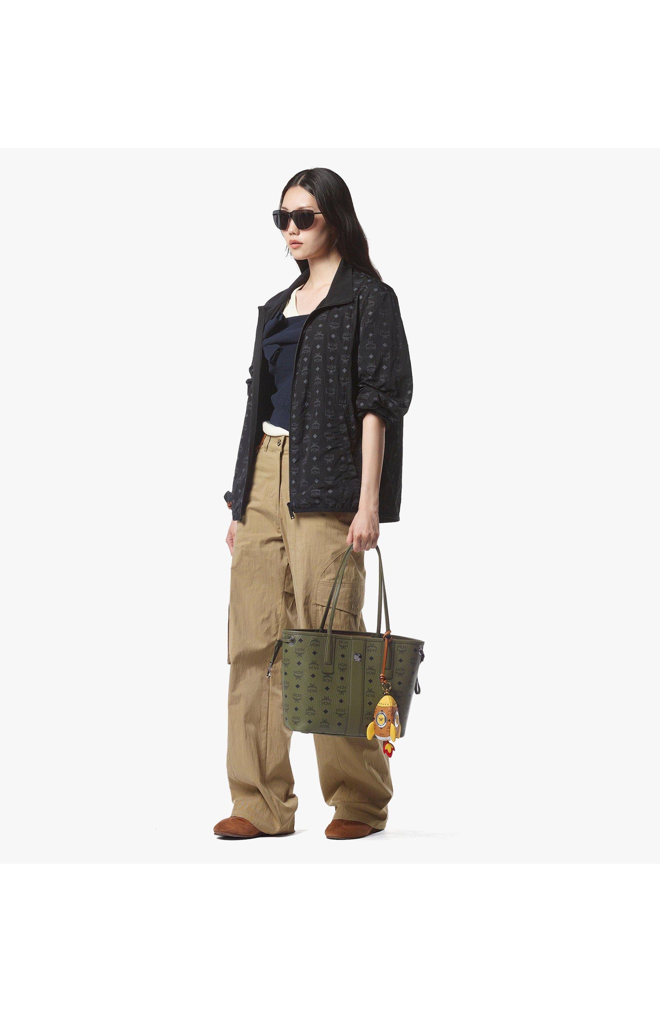 MCM Small Liz Shopper in Visetos, Alternate, color, Khaki Moss