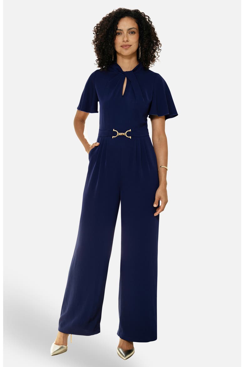Twist Knot Buckle Detail Jumpsuit, Main, color, Navy