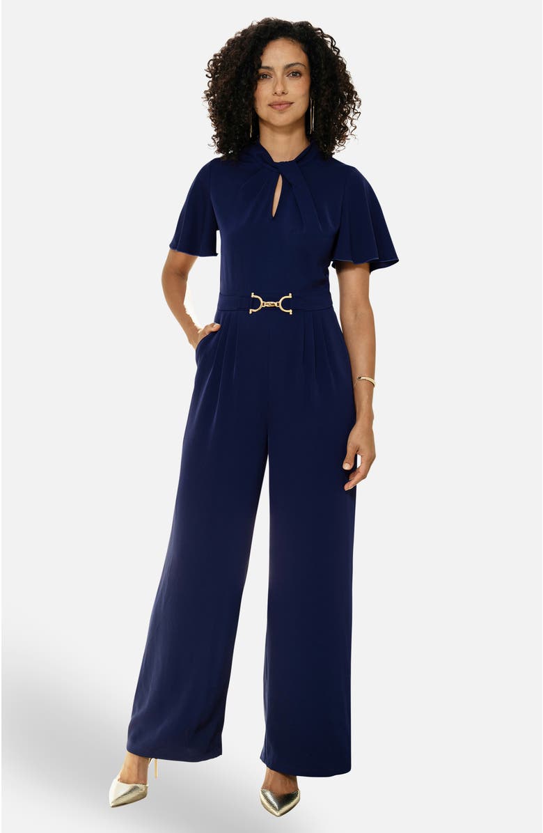 Yumi Twist Knot Buckle Detail Jumpsuit, Main, color, Navy