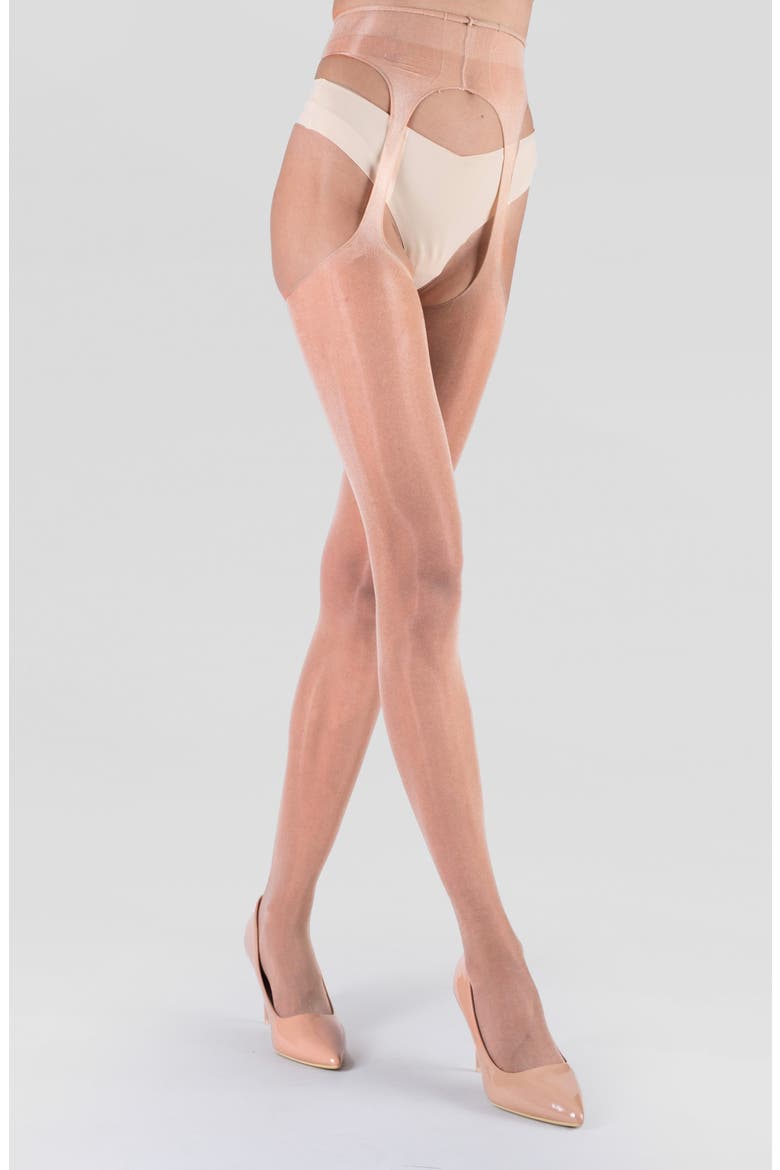 Lustrous Silky Shiny Sheer Suspender Crotchless Tights, Alternate, color, NATURAL