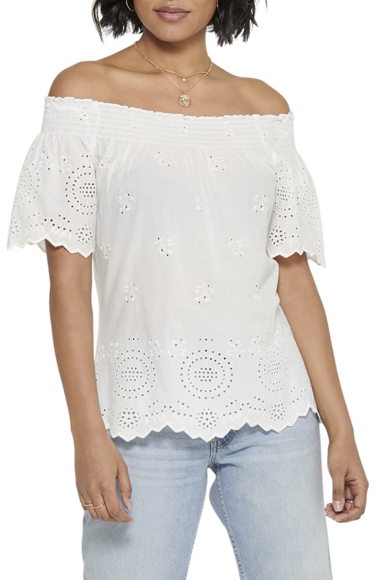 Only Shery Eyelet Off the Shoulder Top, Main, color, 
