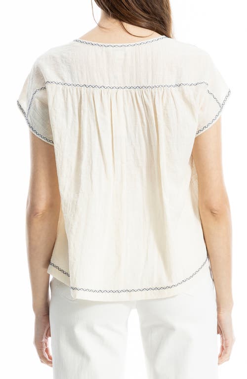 Max Studio Embroidered Short Sleeve Cotton Blend Top In Gray