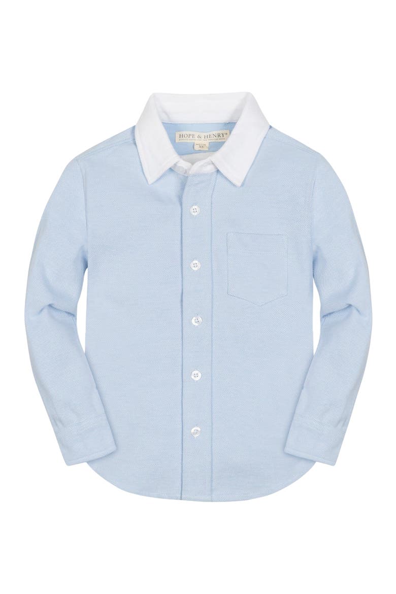 Baby Boys' Organic Pique Button Down Shirt, Infant, Alternate, color, Light Blue with White Collar
