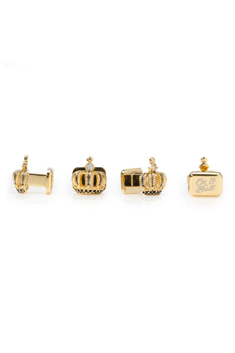 Vincent De Paul 3D Crown Gold Crystal Cuff Links & Stud Set, Alternate, color, GOLD