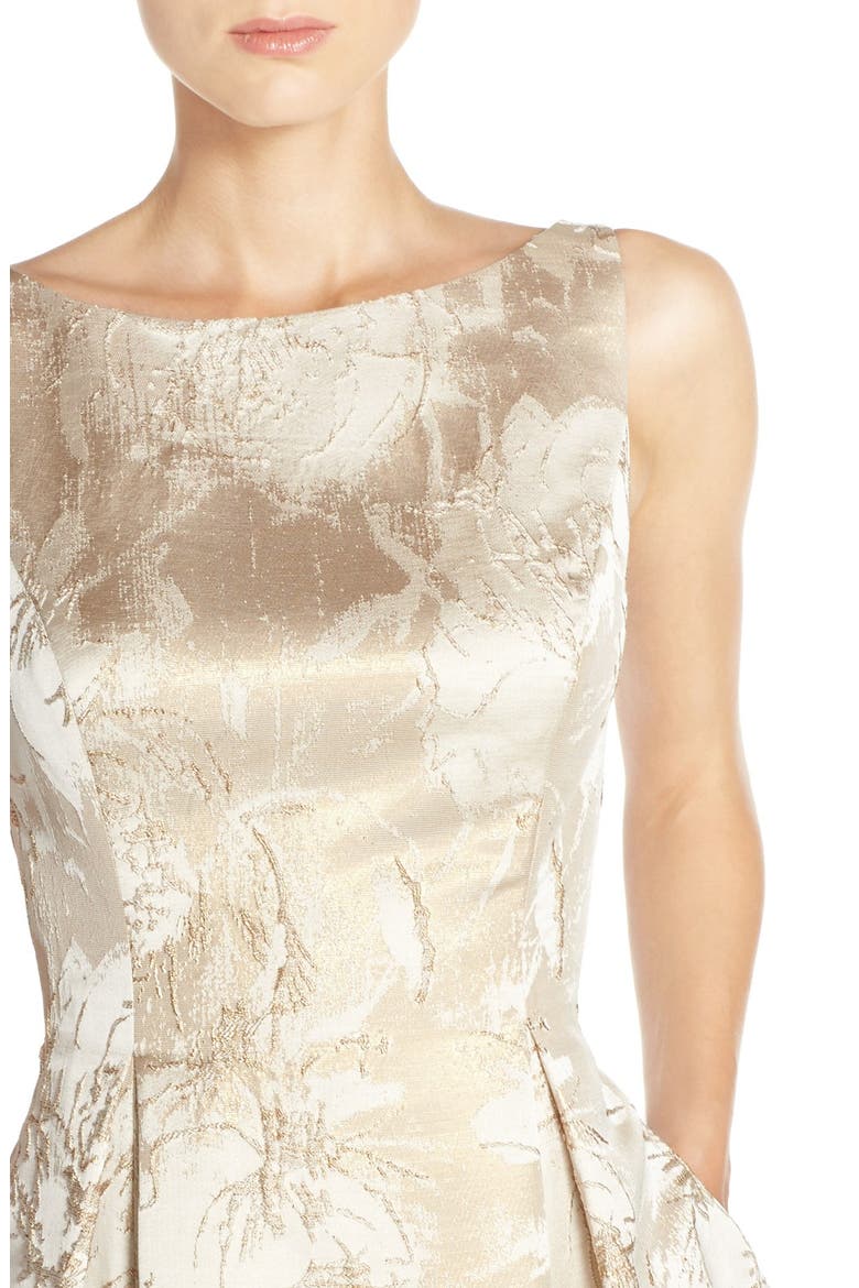 Floral Metallic Jacquard Fit & Flare Dress, Alternate, color, MINK