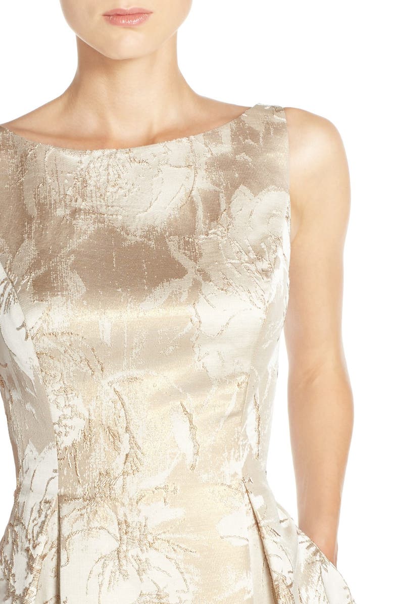 Aidan Mattox Floral Metallic Jacquard Fit & Flare Dress, Alternate, color, 