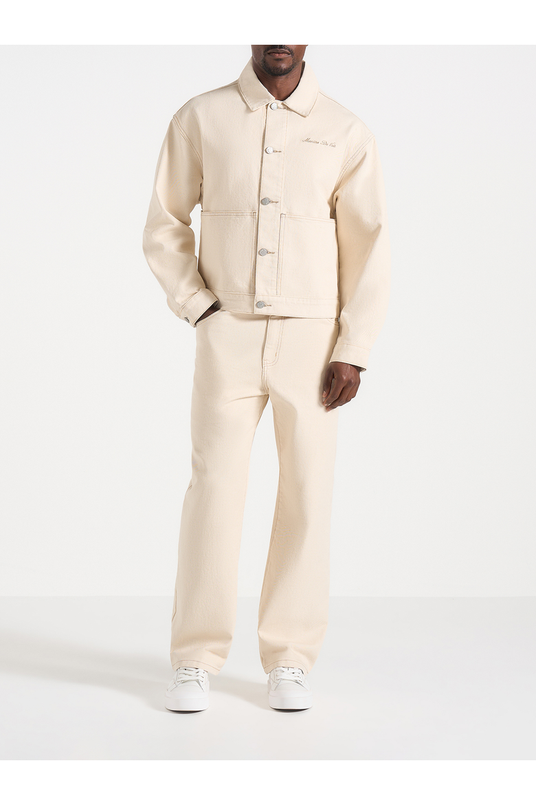 Damien Boxy Fit Denim Jacket, Alternate, color, Cream