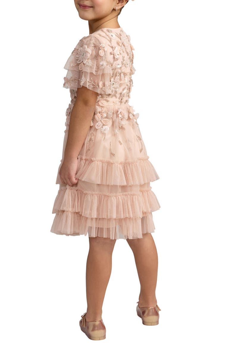 Girls Flutter Sleeve Tiered Ruffle Gown, Alternate, color, Blush