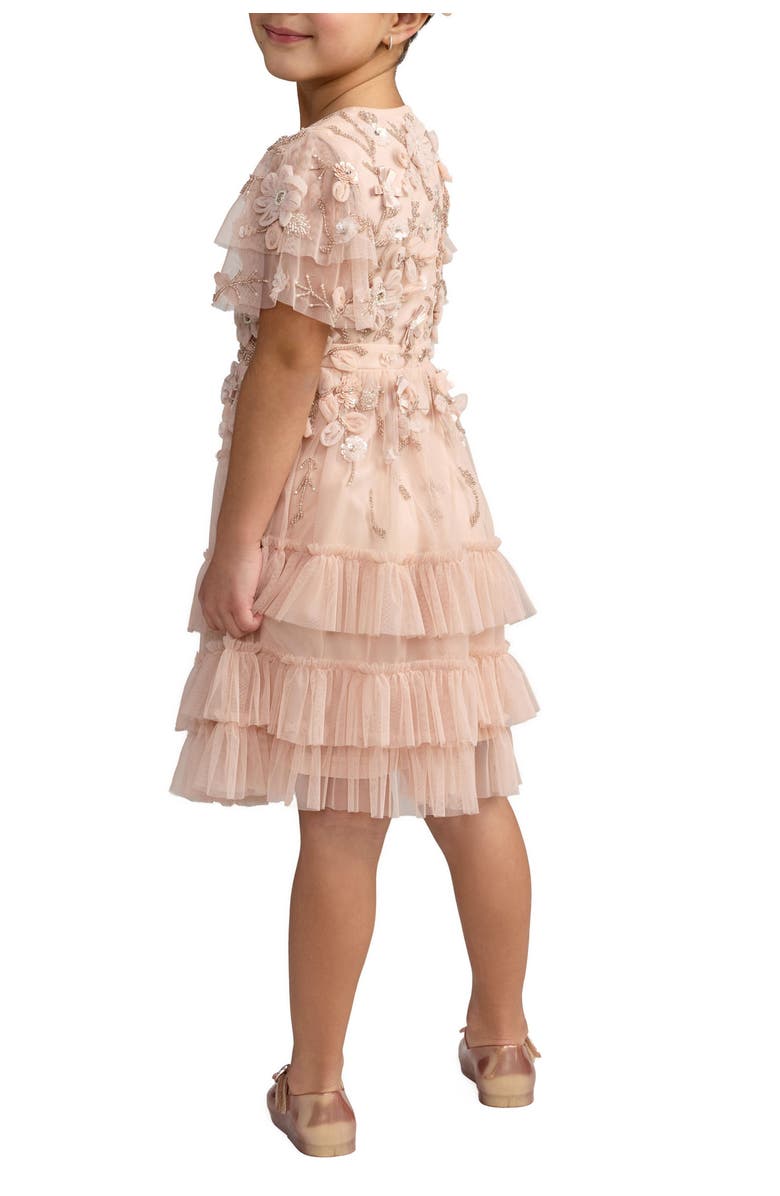 Mac Duggal Girls Flutter Sleeve Tiered Ruffle Gown, Alternate, color, Blush