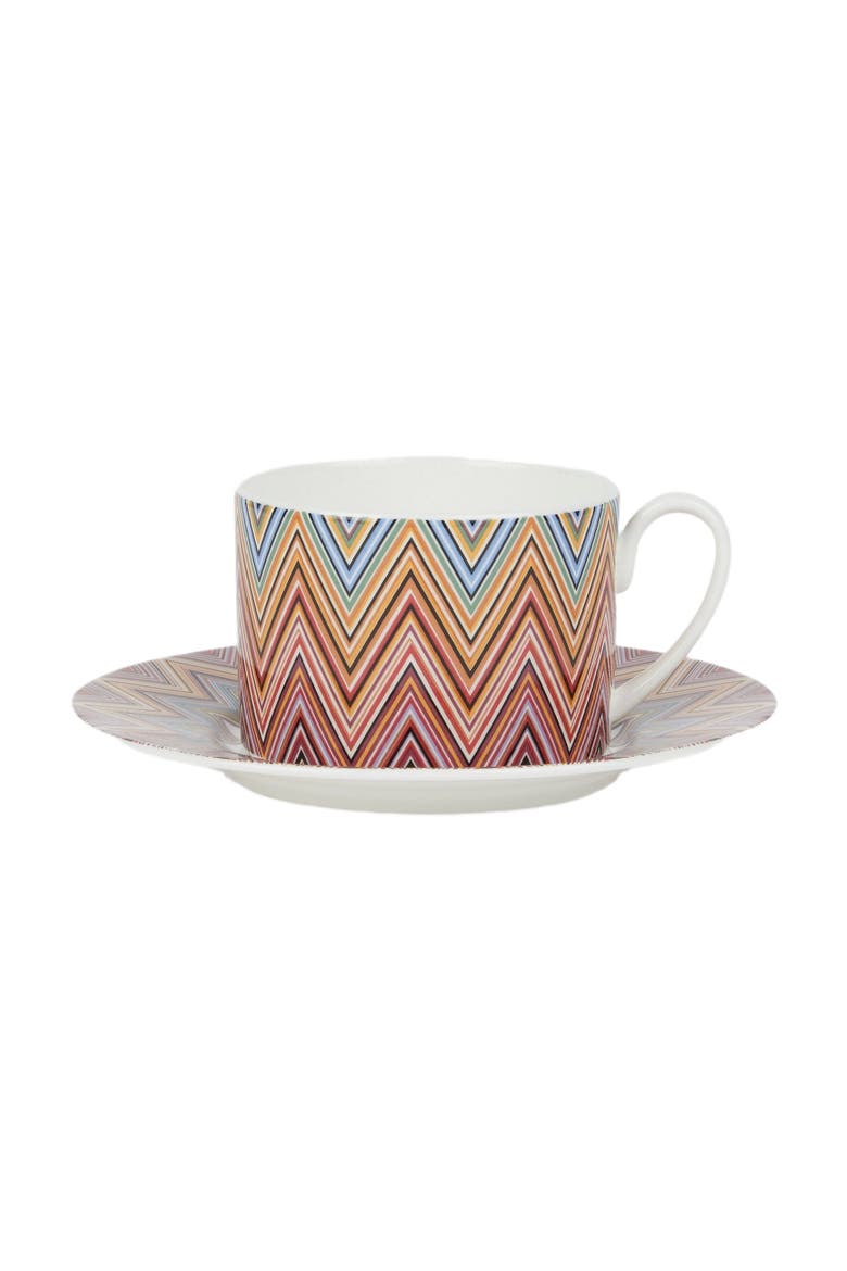 Zigzag Jarris Set Of 6 Tea Cups & Saucers, Main, color, Red
