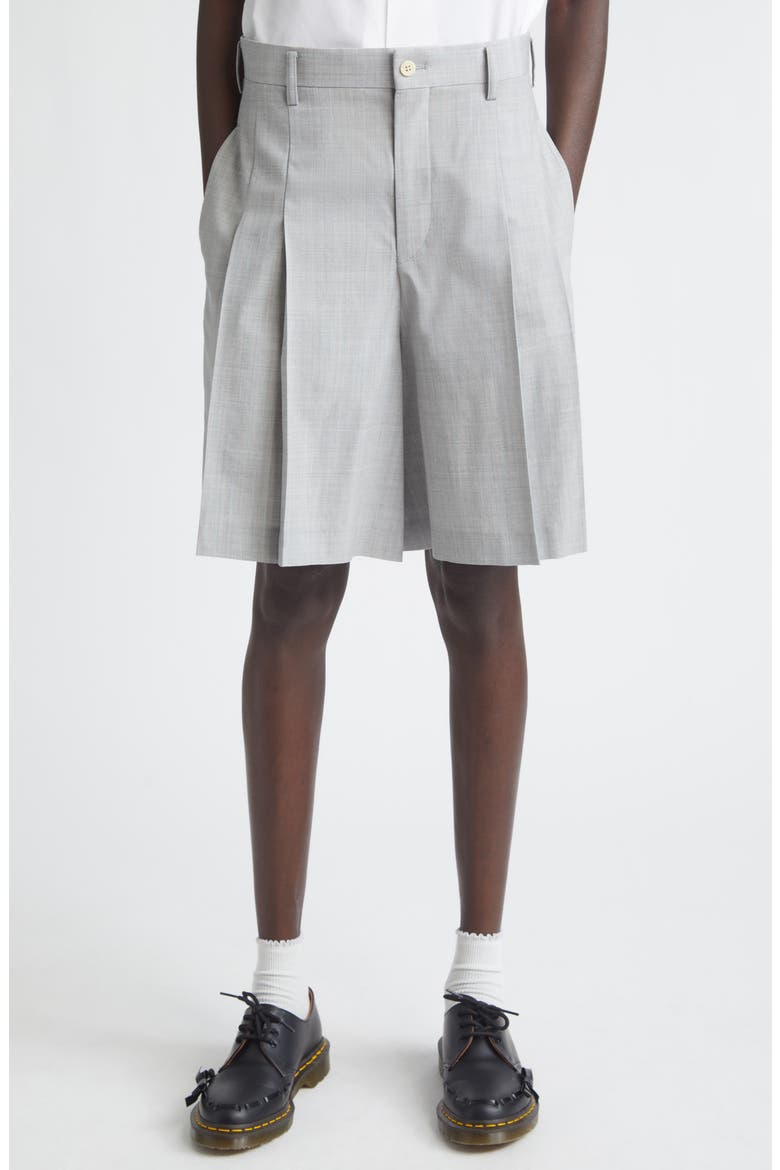 Pleated Yarn Dyed Tropical Wool Shorts, Main, color, GREY/ PINK