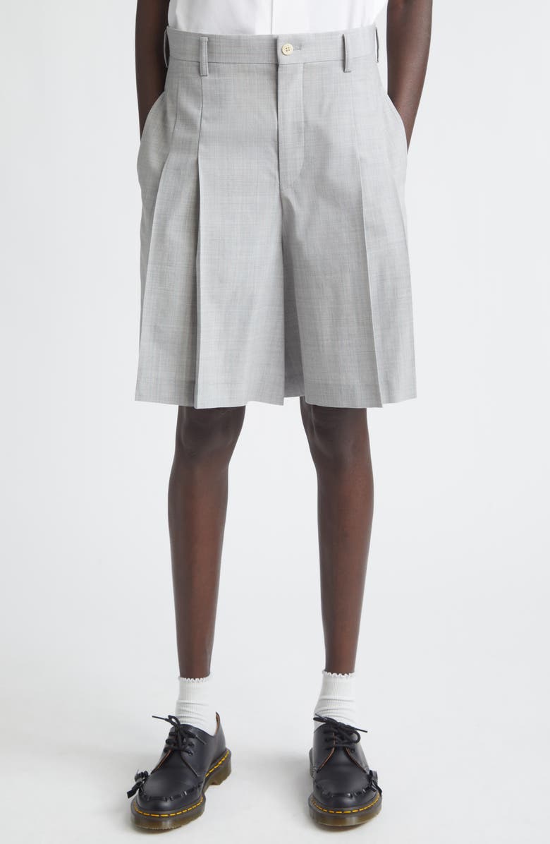 Comme des Garçons Girl Pleated Yarn Dyed Tropical Wool Shorts, Main, color, Grey/ Pink