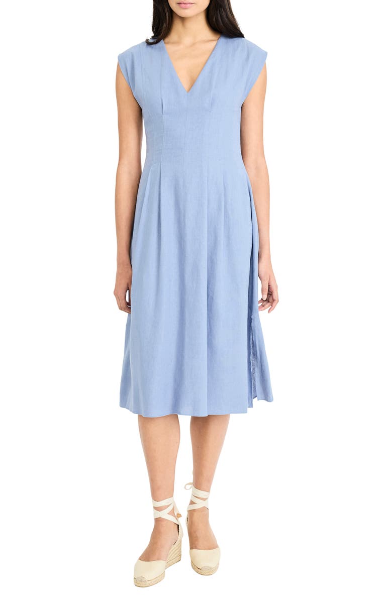 Maggy London V-Neck Cap Sleeve Fit & Flare Midi Dress, Main, color, Infinity Blue