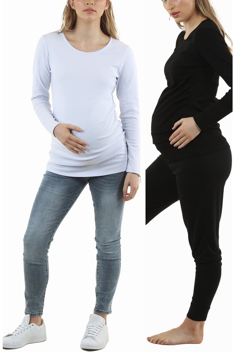 2-Pack Long Sleeve Maternity T-Shirts, Alternate, color, BLACK/ WHITE