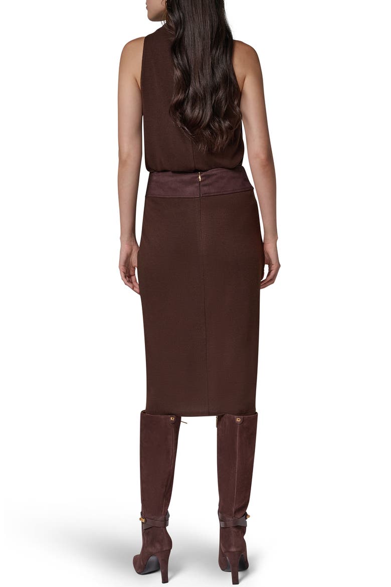 Mixed Media Twist Detail Midi Skirt, Alternate, color, ESPRESSO