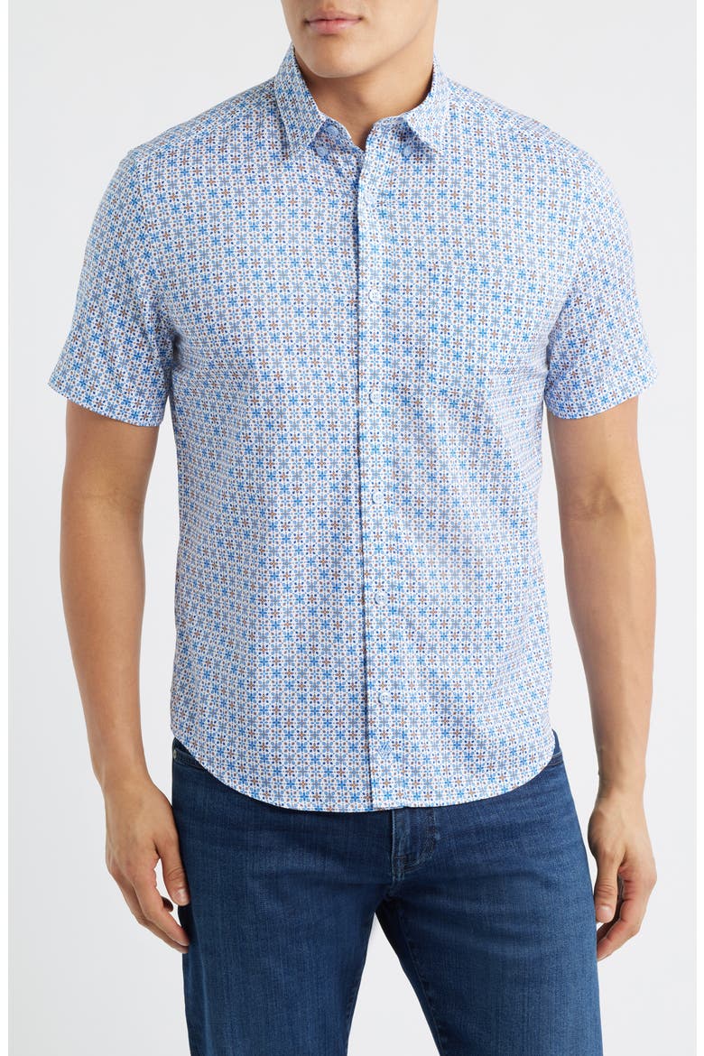 Logan Print Button-Up Shirt, Main, color, BLUE / ORANGE GEO FLORAL
