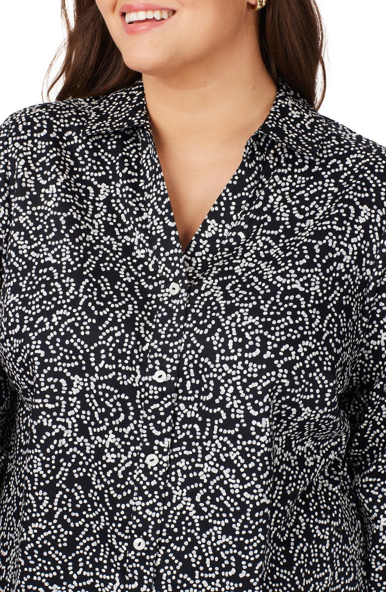 Foxcroft Faith Dot Print Cotton Button-Up Tunic Shirt, Alternate, color, Black Multi