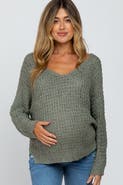 PinkBlush V-Neck Side Slit Thick Knit Sweater