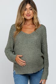 PinkBlush V-Neck Side Slit Thick Knit Sweater