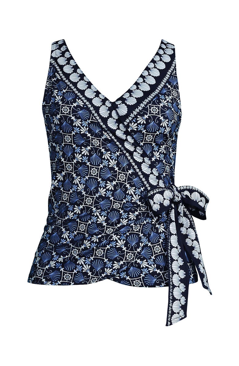 Lands' End D-Cup Side Tie Tankini Top, Alternate, color, Seashell Geo/Navy Border