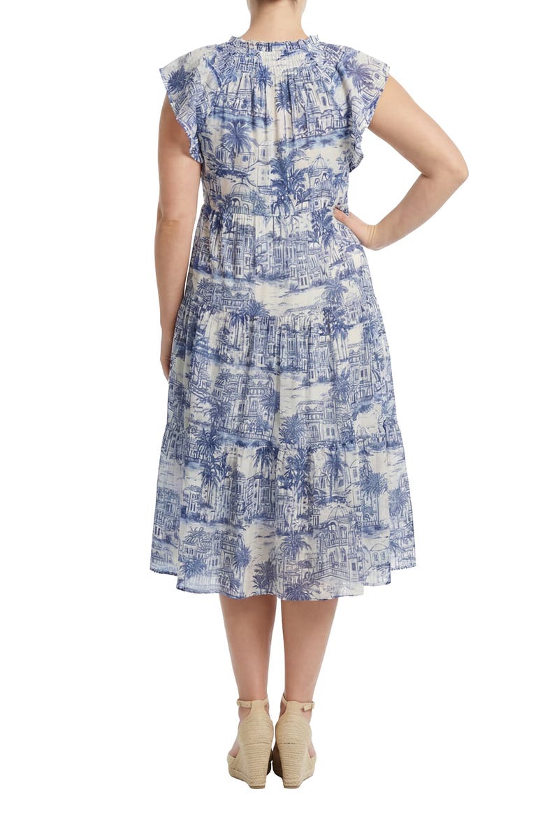 Flutter Sleeve Tiered Midi Dress, Alternate, color, DENIM