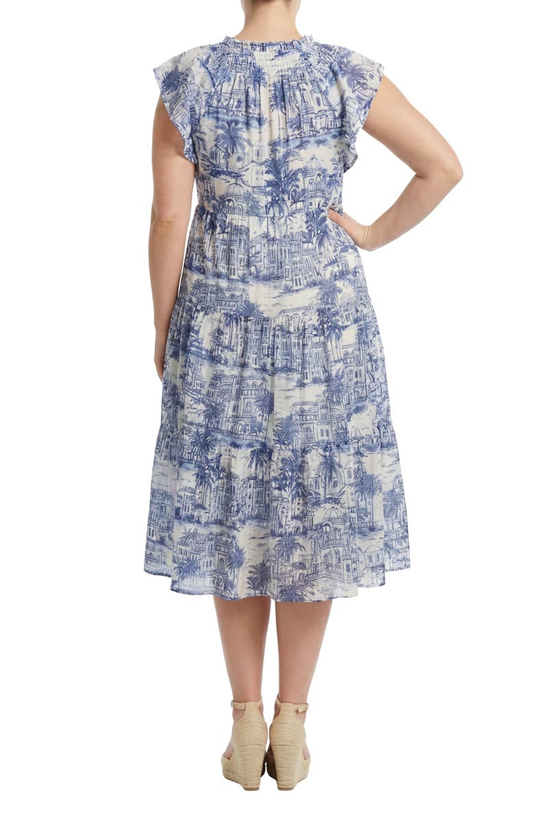 London Times Flutter Sleeve Tiered Midi Dress, Alternate, color, Denim