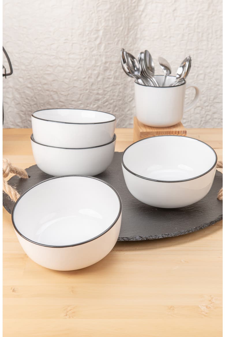 Set of 4 Silhouette Porcelain Soup/Cereal Bowls, Alternate, color, WHITE W/BLACK