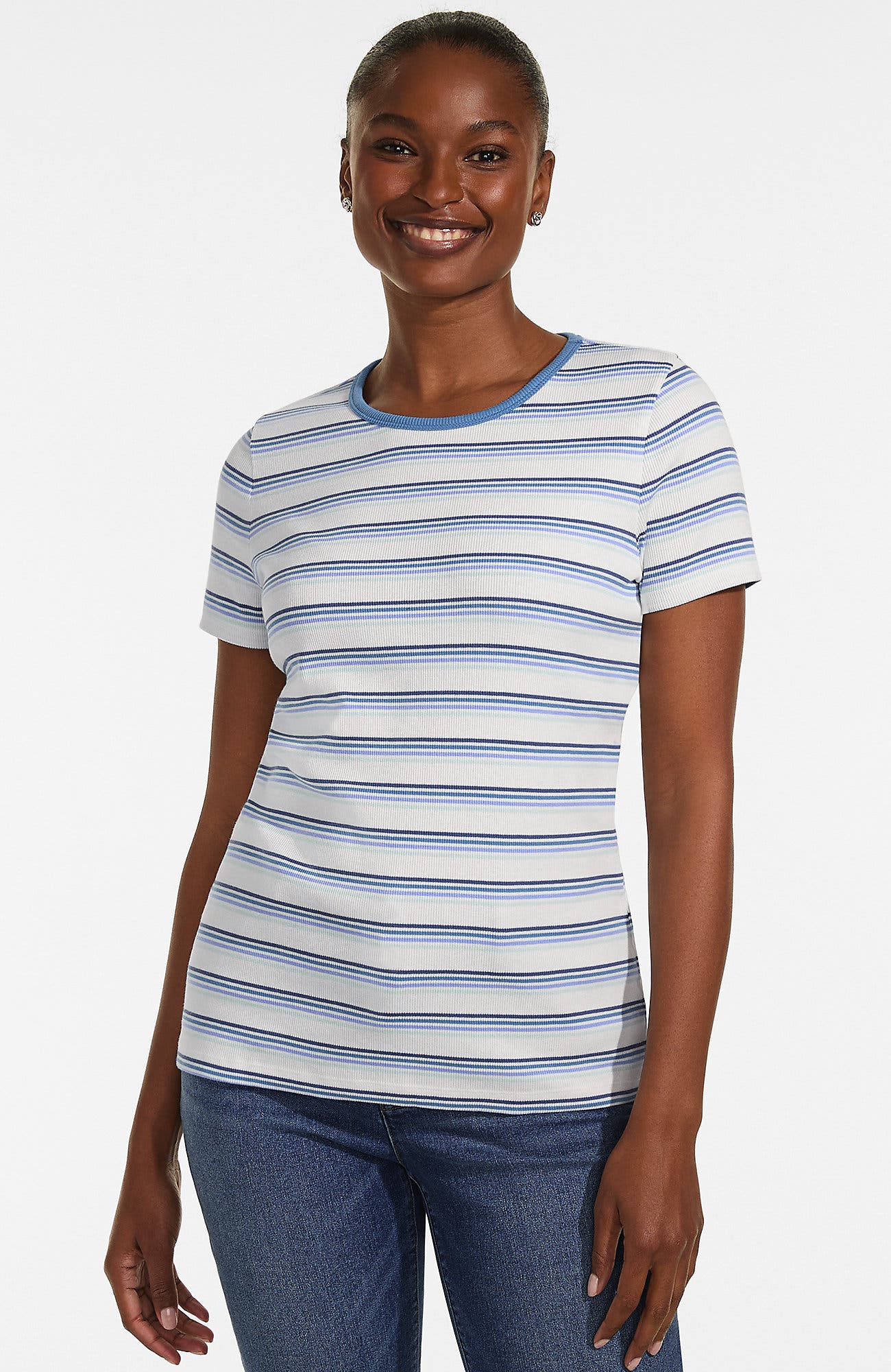 Ivory/Teal Blue Multi Stripe