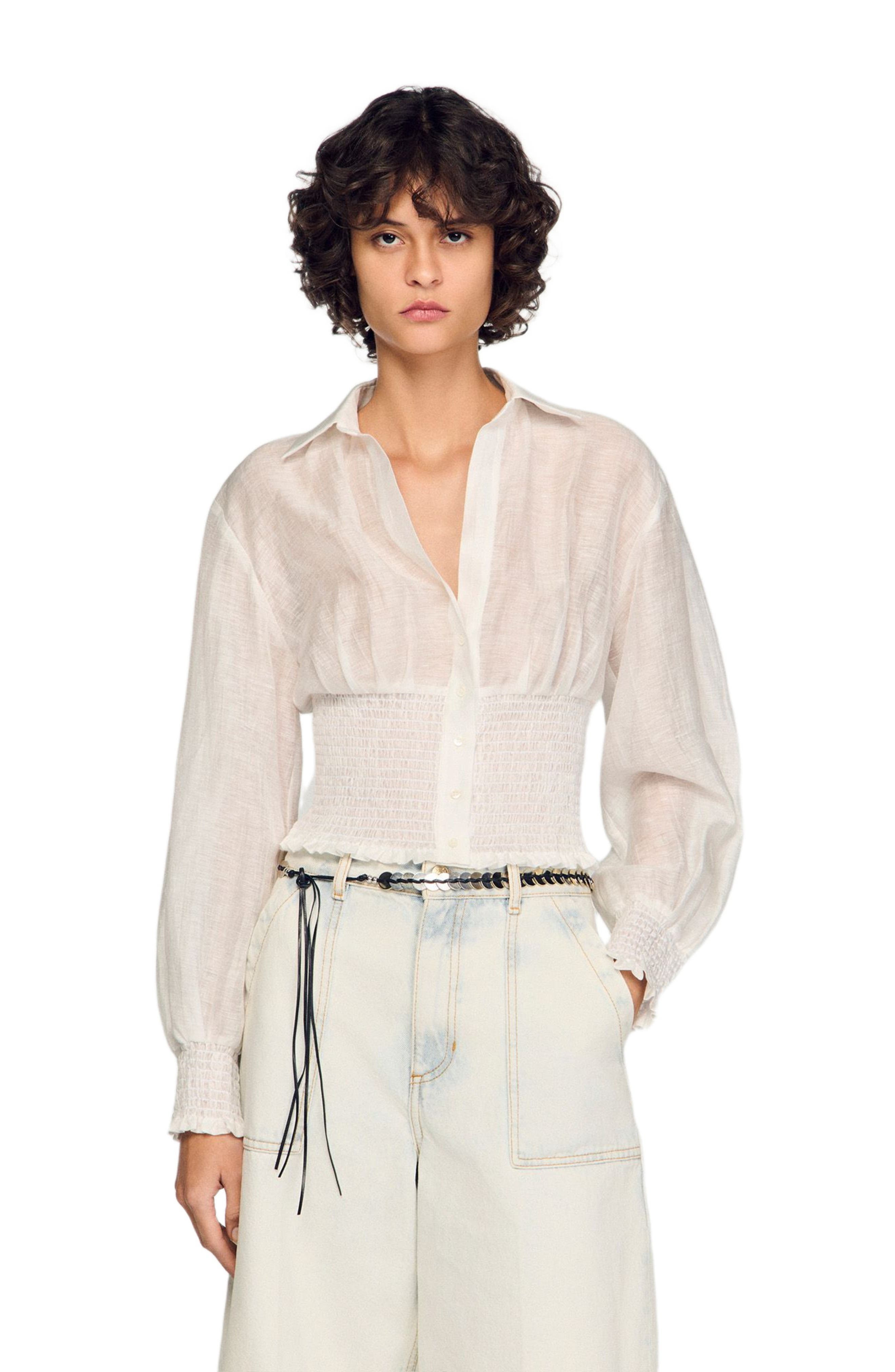 Smocked linen shirt