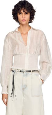 SANDRO Smocked linen shirt