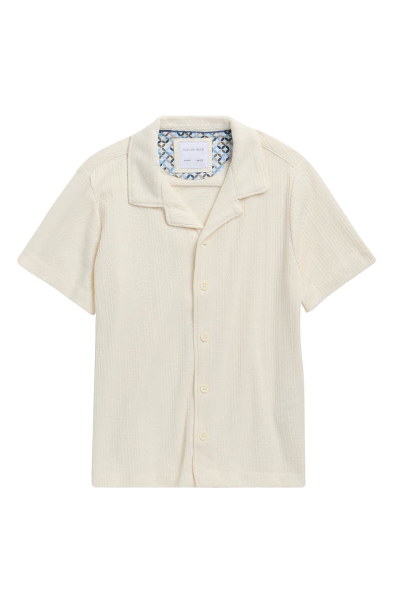 DENIM AND FLOWER Kids' Textured Geometric Camp Shirt, Main, color, Off White
