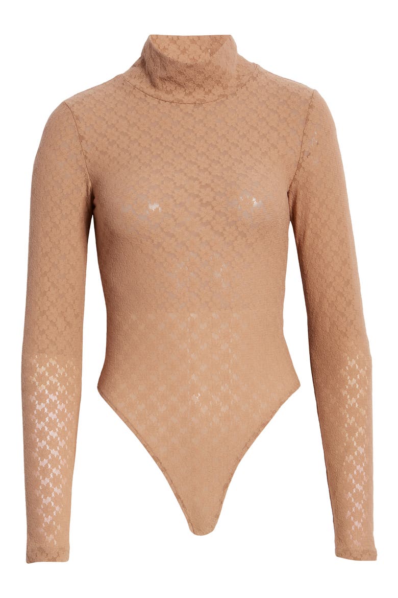 Long Sleeve Lace Bodysuit, Alternate, color, TAN SMOKE