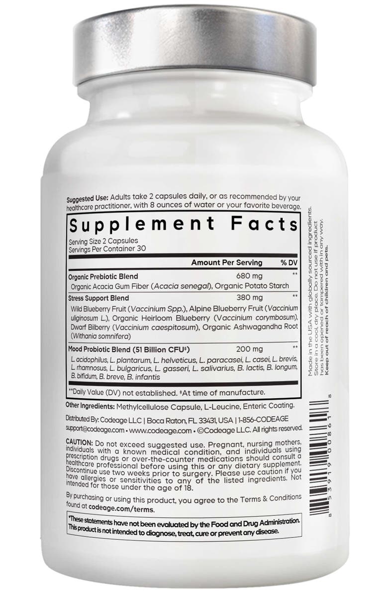 Codeage Amen Mood Probiotic 51 Billion CFUs + Prebiotics Supplement, Alternate, color, White